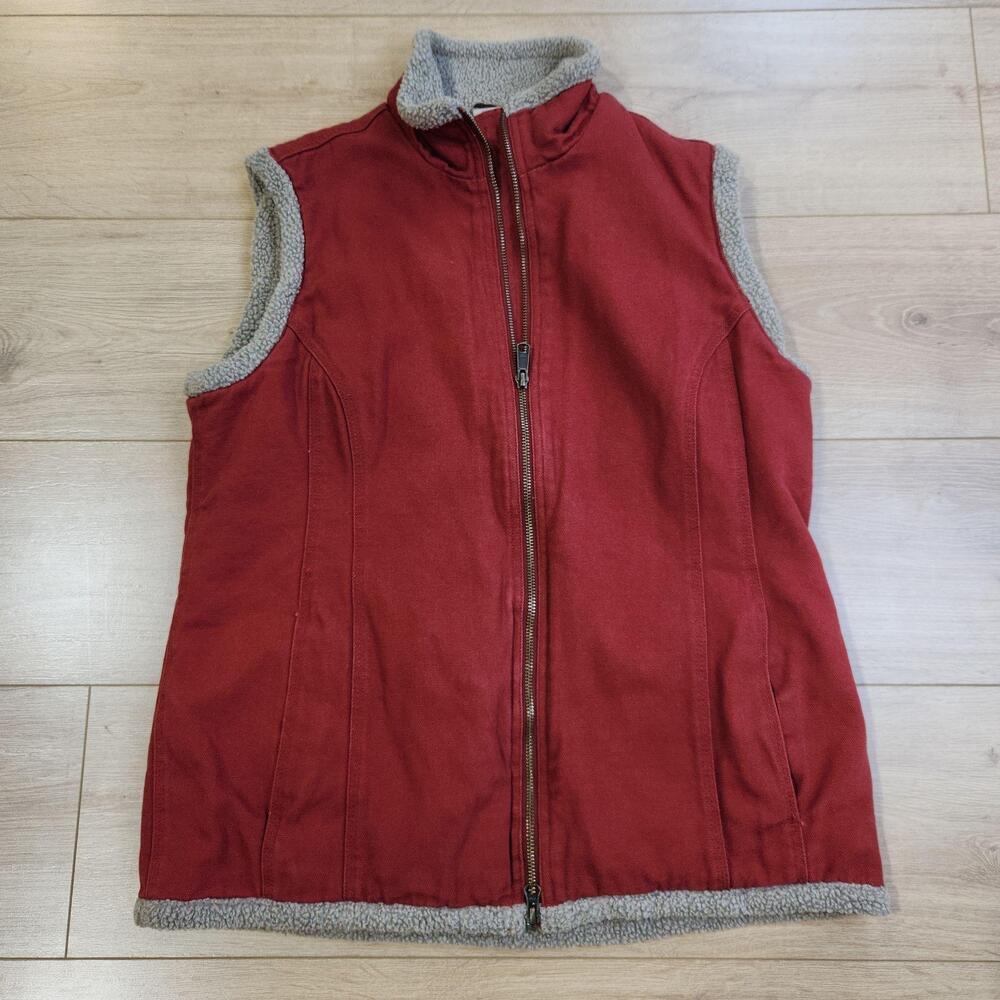 Duluth Trading Co Vest Womens Small Red Sherpa Lined Canvas Full Zip Outdoor